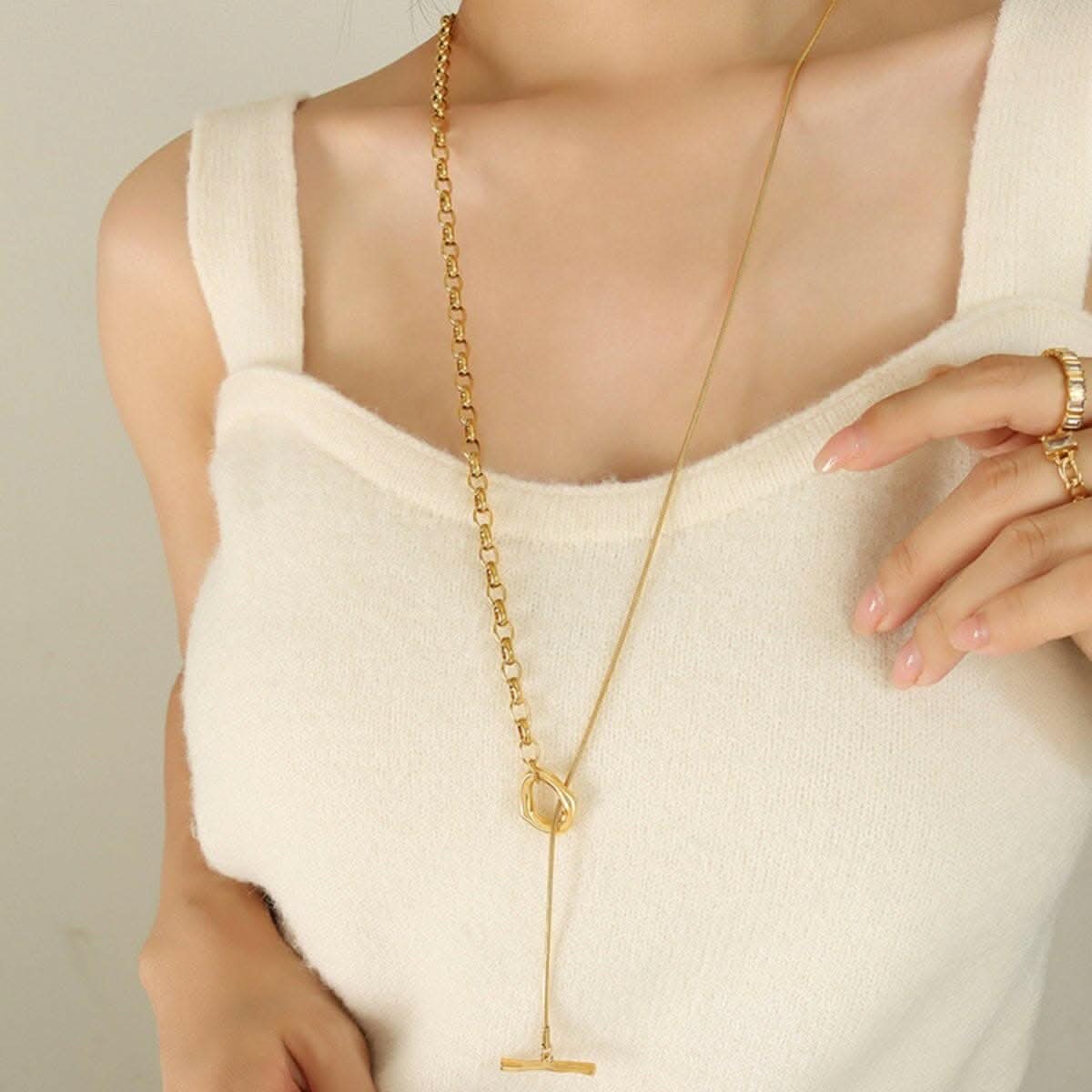 Elegant dual-tone titanium necklace - Love Salve 