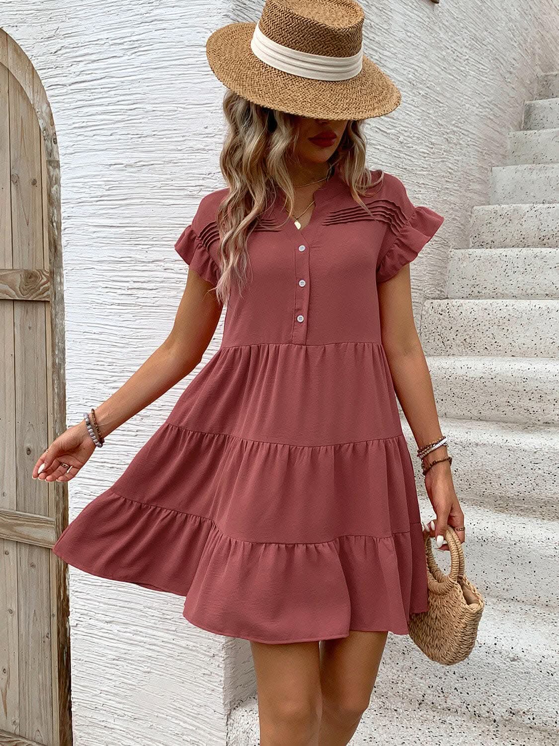 Elegant flounce sleeve mini dress - Love Salve 