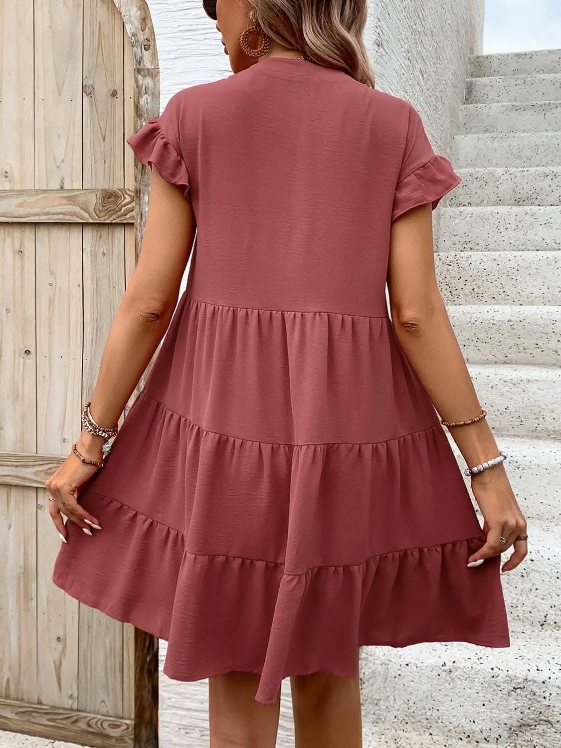 Elegant flounce sleeve mini dress - Love Salve 