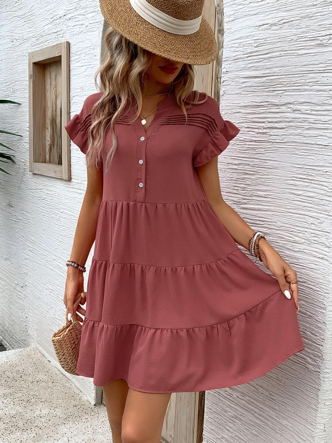 Elegant flounce sleeve mini dress - Love Salve 