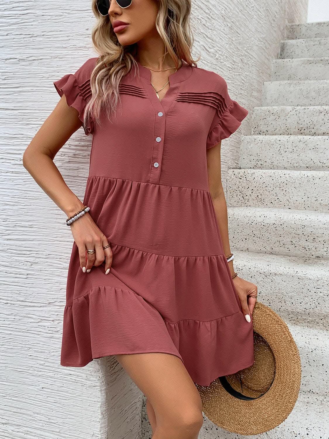 Elegant flounce sleeve mini dress - Love Salve 