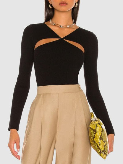 Elegant hollow knit blouse for women 