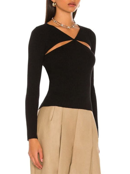 Elegant hollow knit blouse for women 