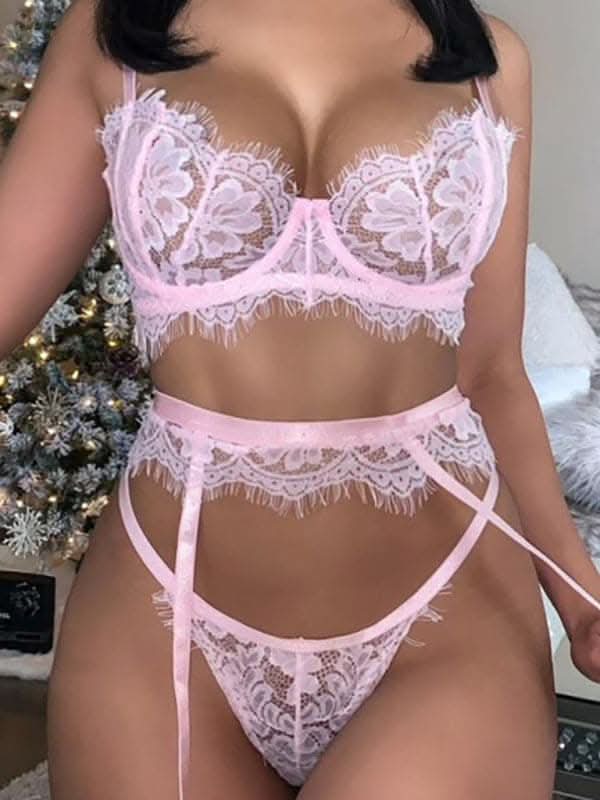 Elegant hollow suspender lingerie set 