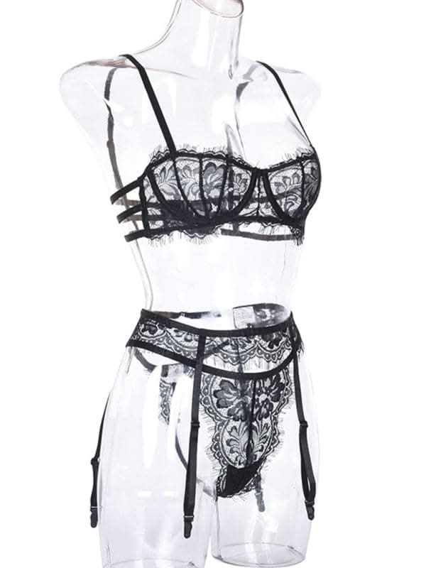 Elegant hollow suspender lingerie set 