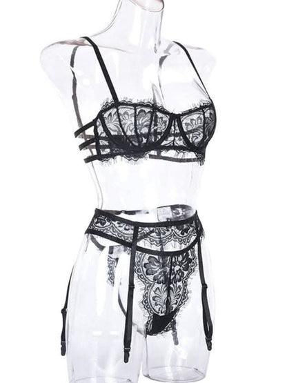 Elegant hollow suspender lingerie set 