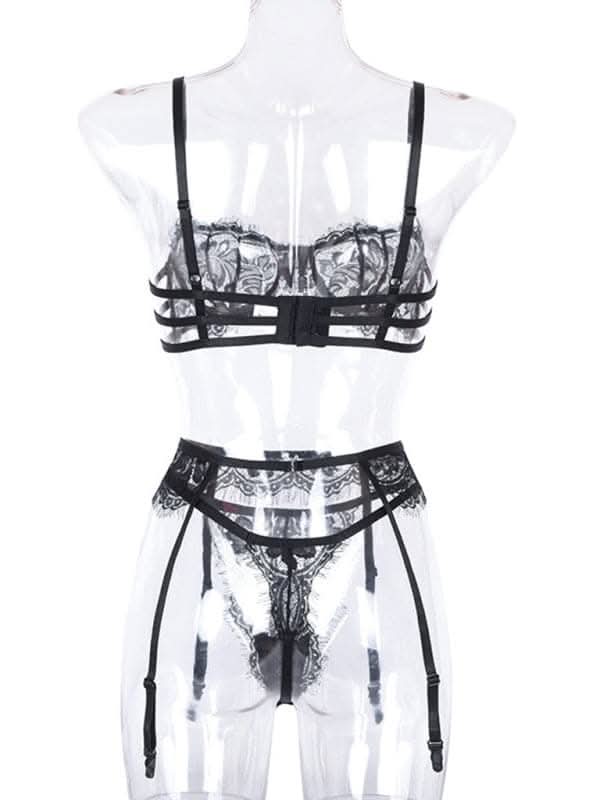 Elegant hollow suspender lingerie set 