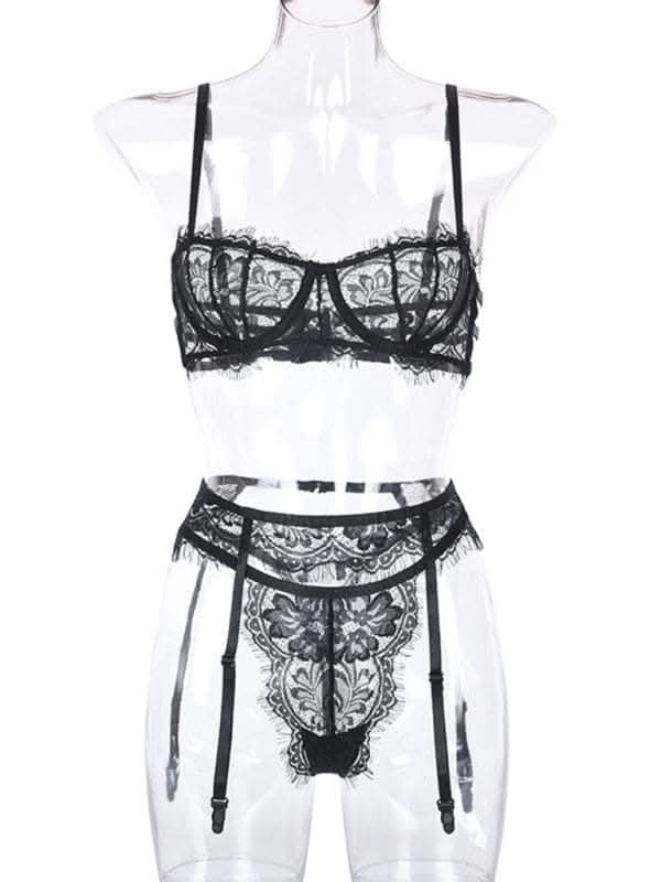Elegant hollow suspender lingerie set 