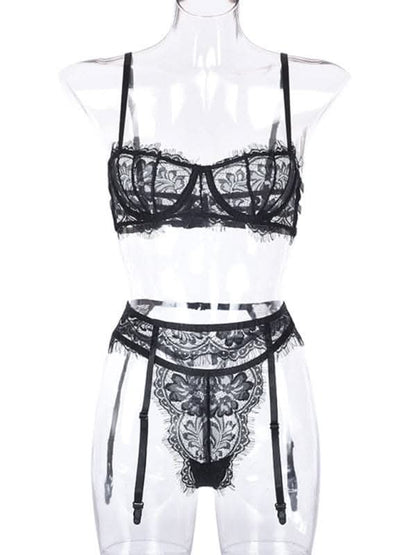 Elegant hollow suspender lingerie set 