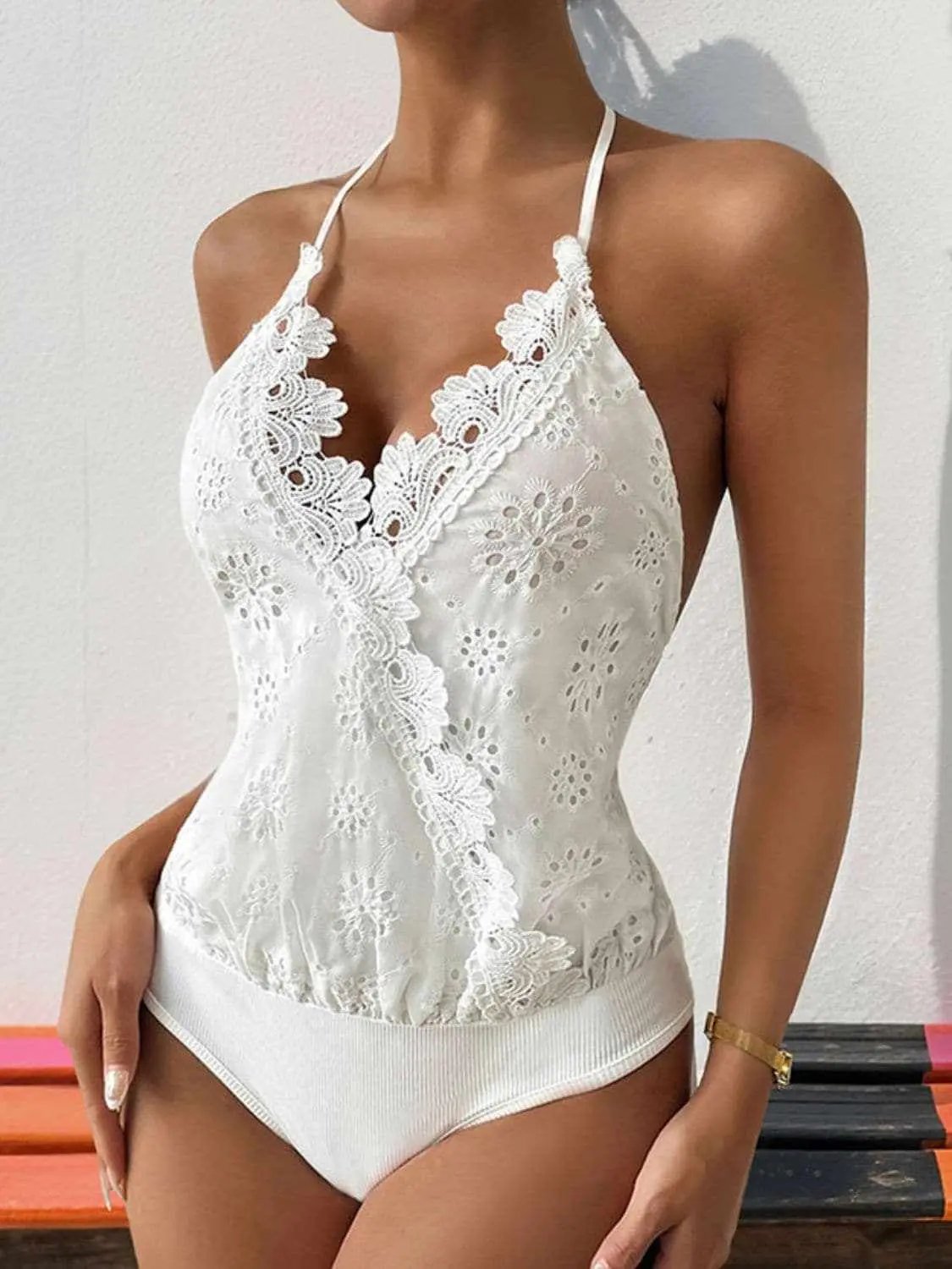 Elegant lace bodysuit with sheer details - Love Salve 