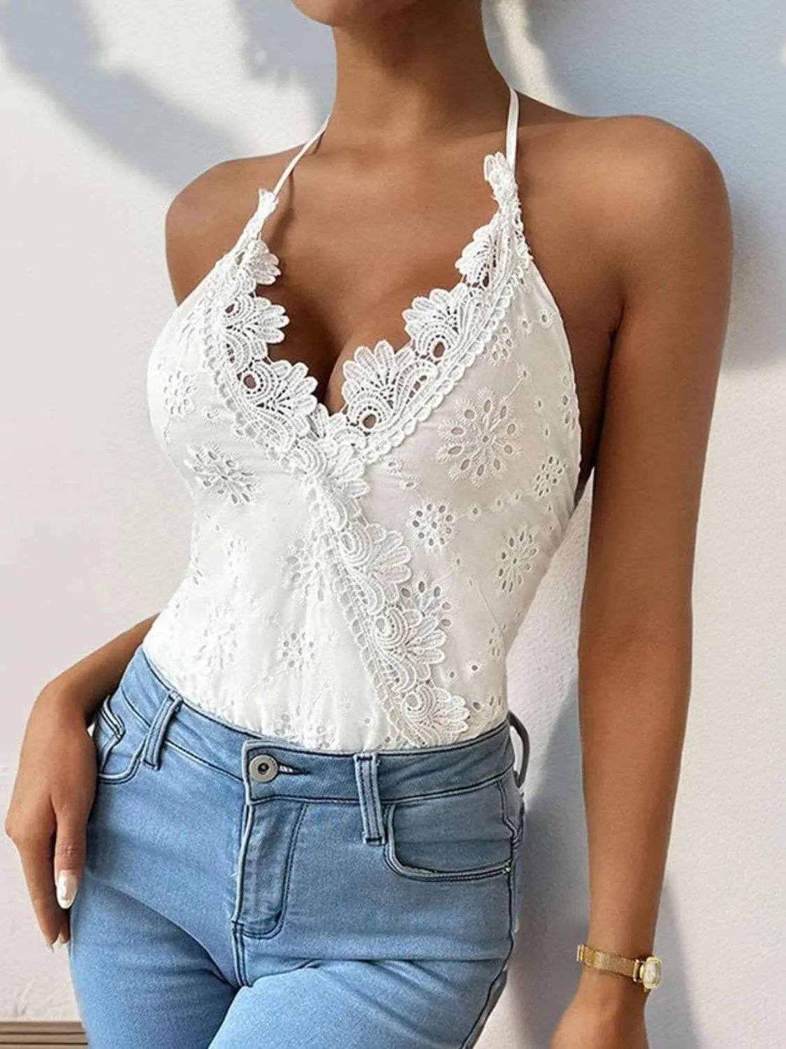 Elegant lace bodysuit with sheer details - Love Salve 