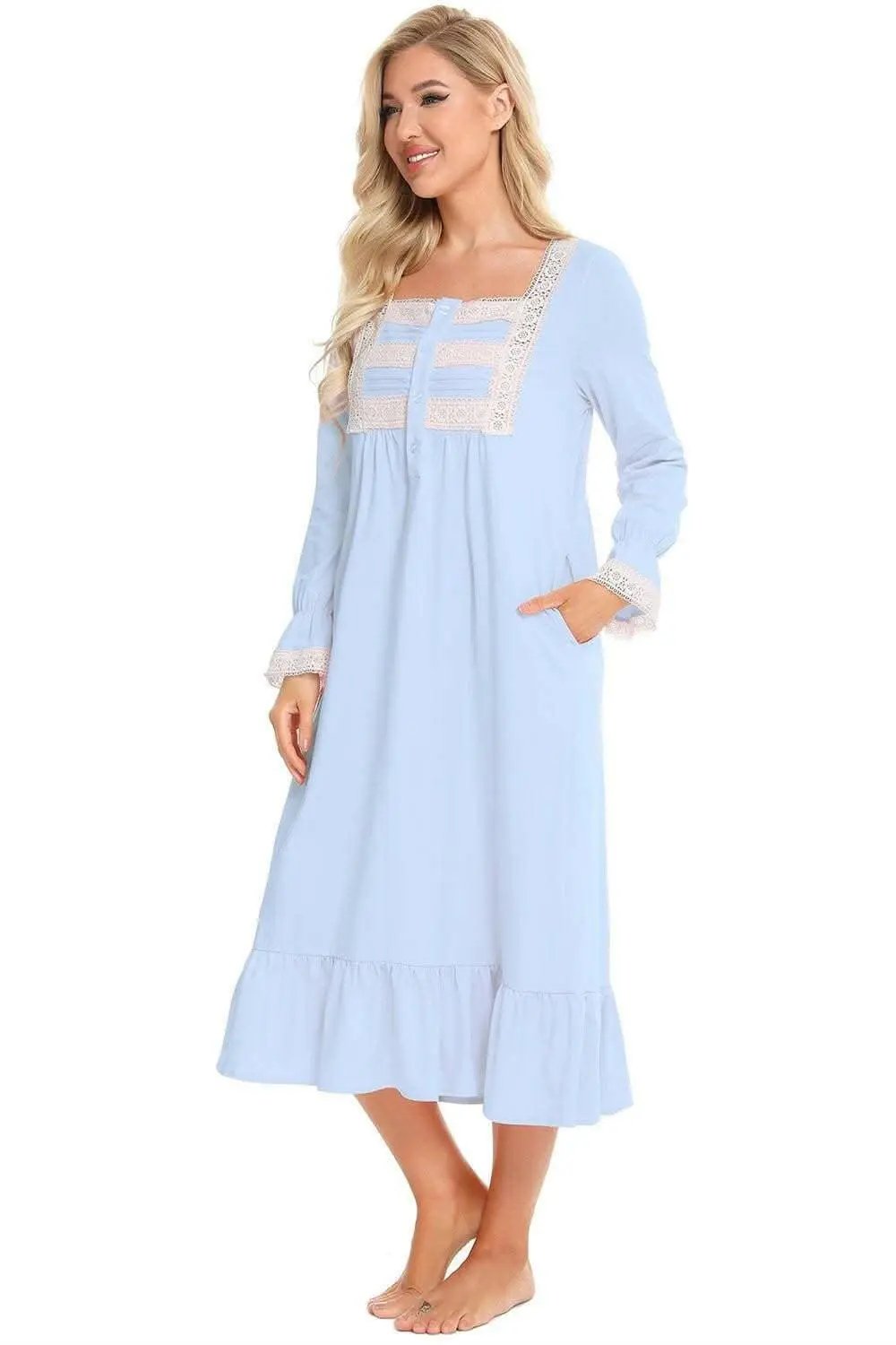 Elegant lace night gown with sleeves - Love Salve 
