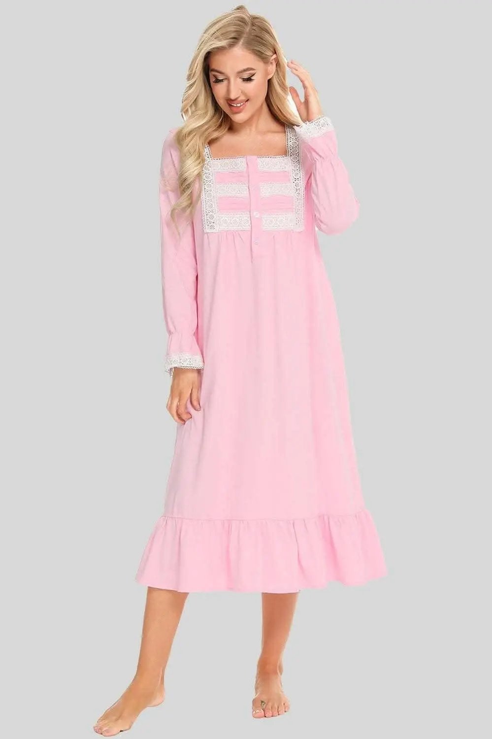 Elegant lace night gown with sleeves - Love Salve 