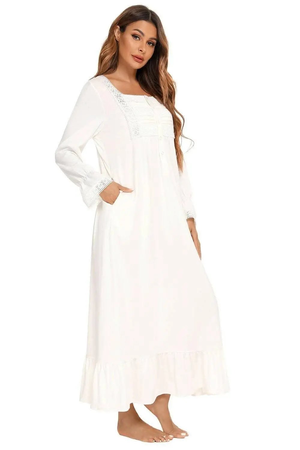 Elegant lace night gown with sleeves - Love Salve 