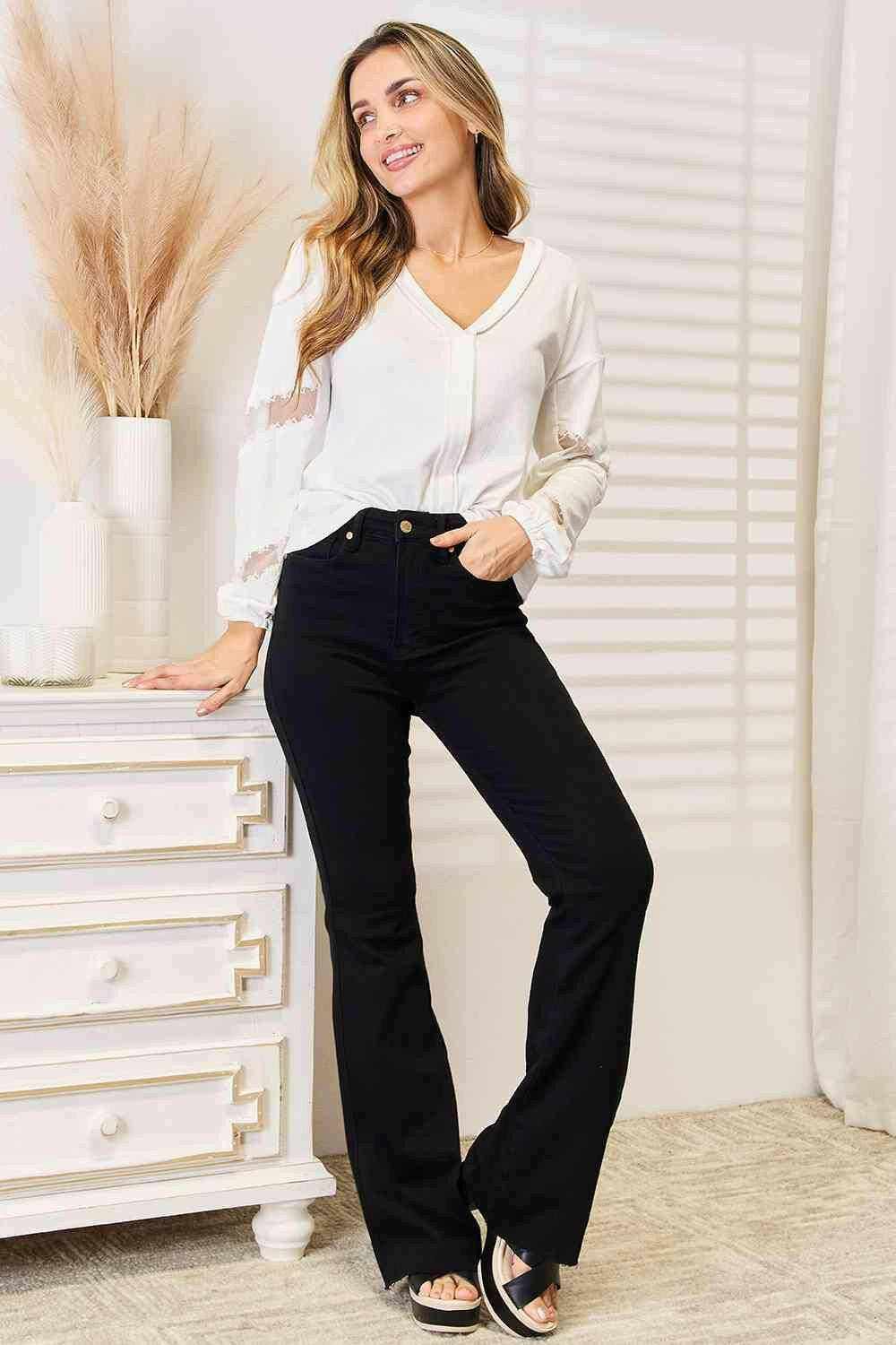 Elegant lace v-neck blouse - Love Salve 