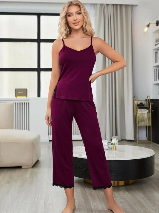 Elegant lace v-neck pajama set - Love Salve 