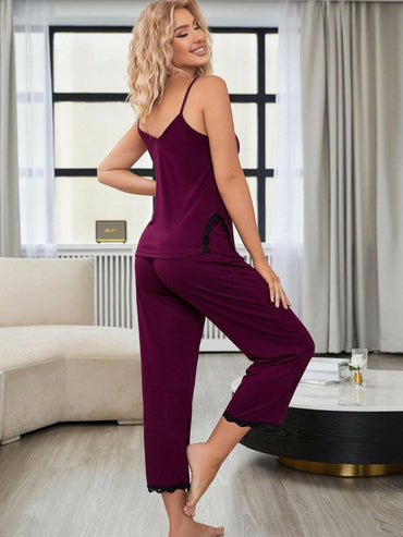 Elegant lace v-neck pajama set - Love Salve 