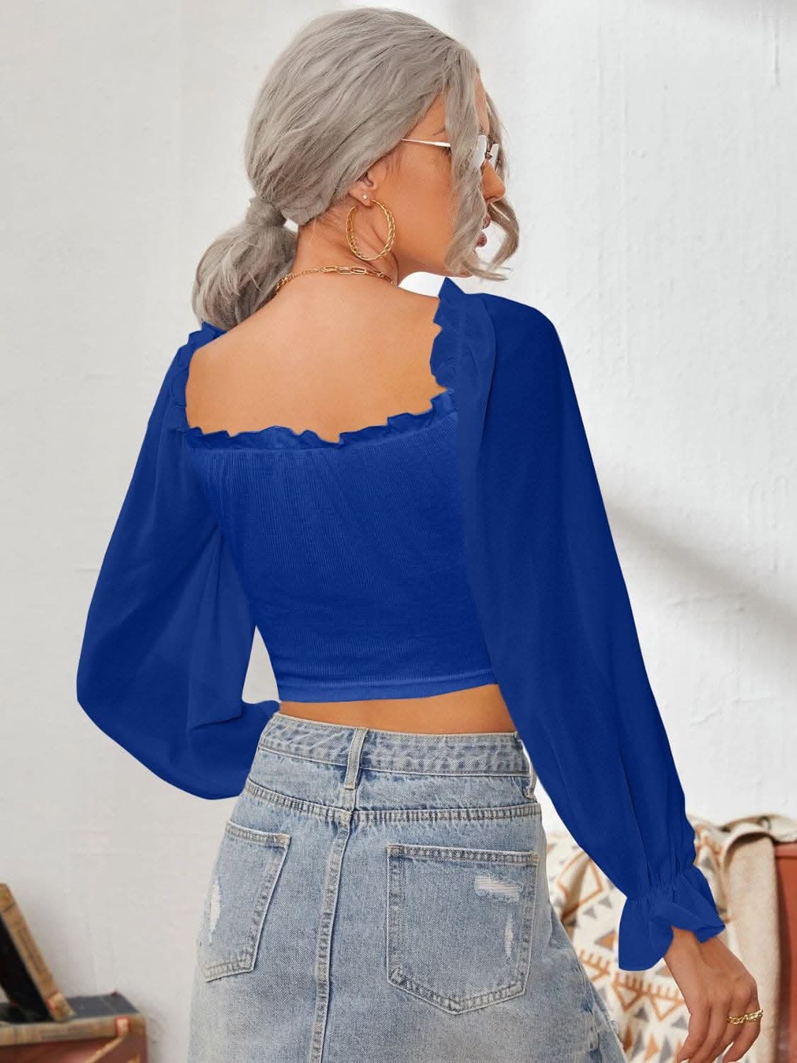 Elegant mesh flounce sleeve top 