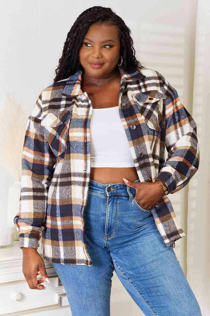 Elegant plaid utility shirt jacket 
