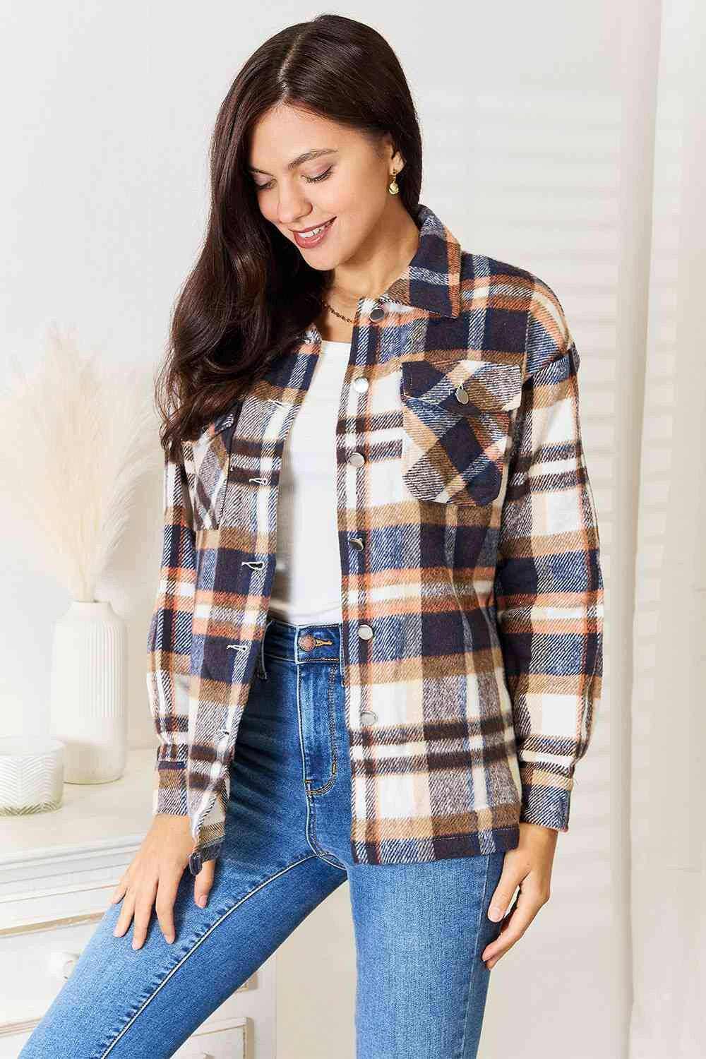 Elegant plaid utility shirt jacket 