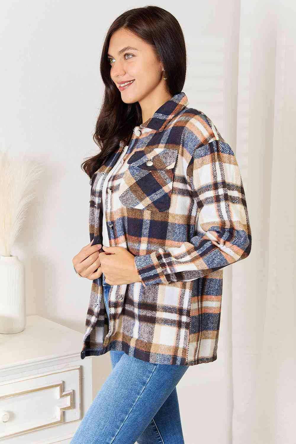 Elegant plaid utility shirt jacket 