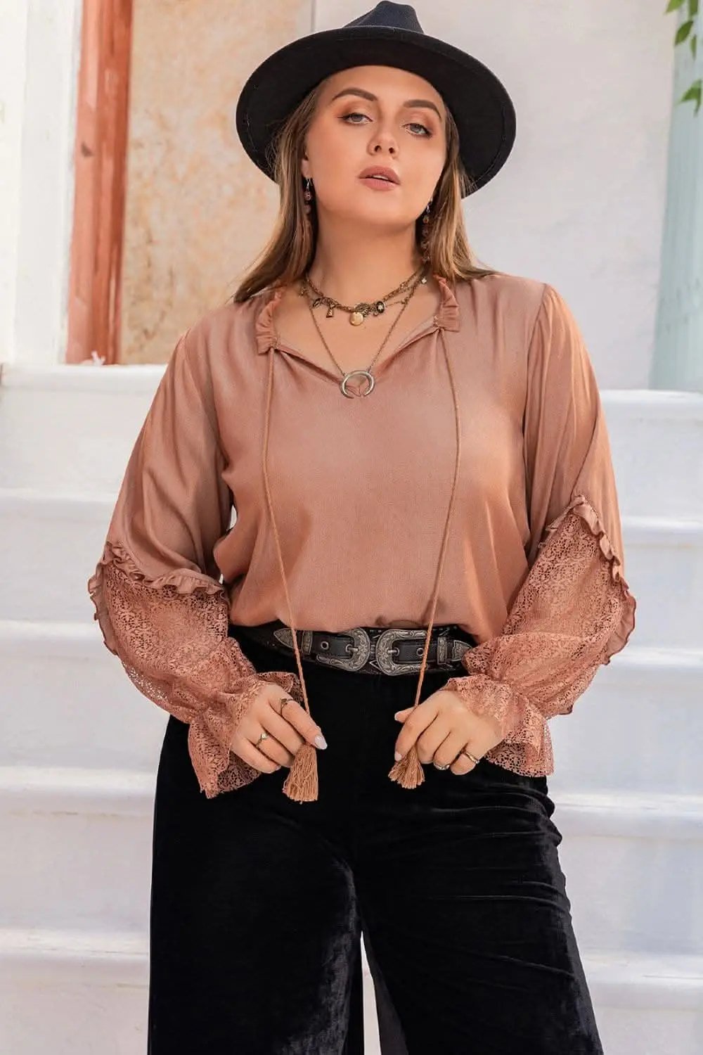 Elegant plus size flounce sleeve blouse - Love Salve 