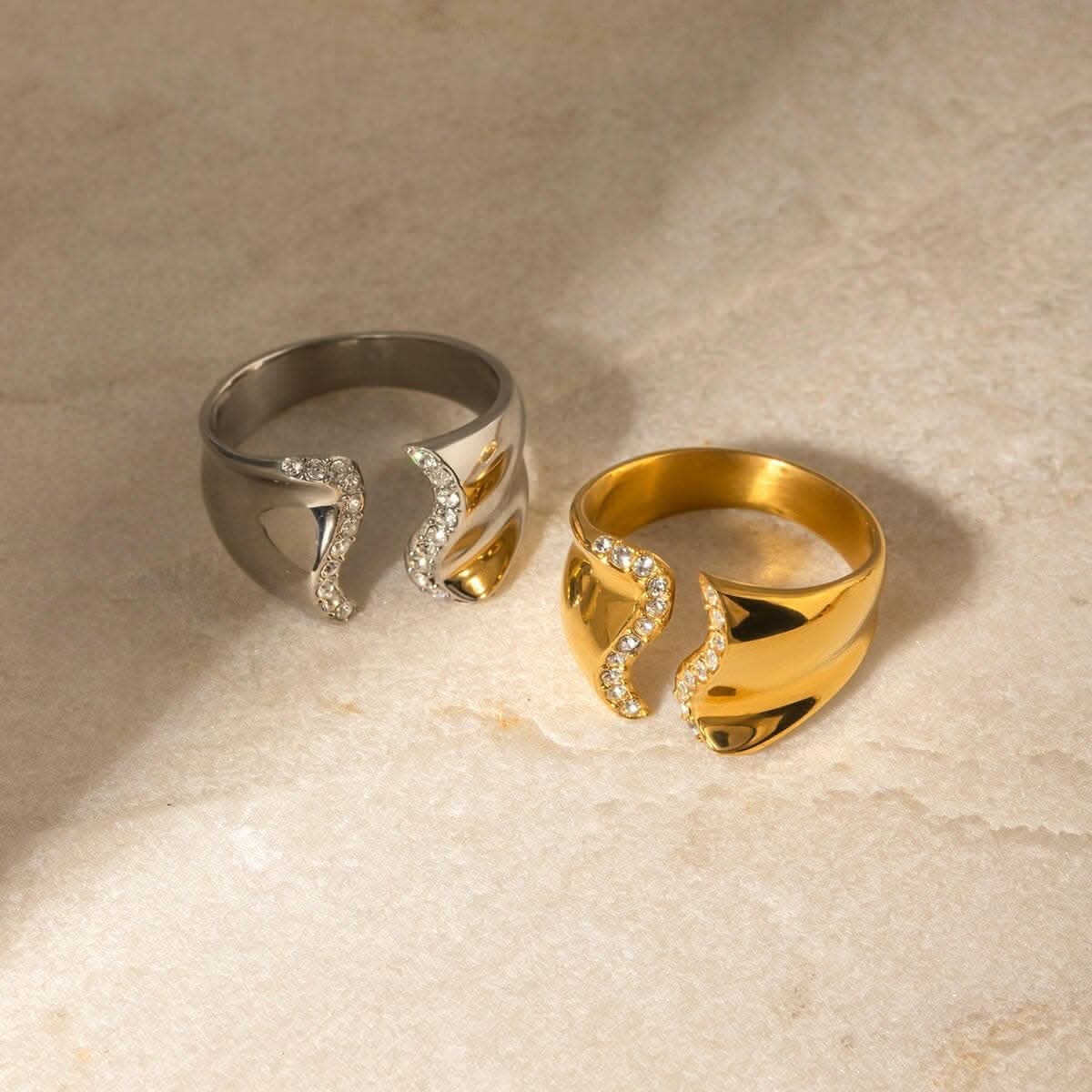 Elegant rhinestone bypass ring 