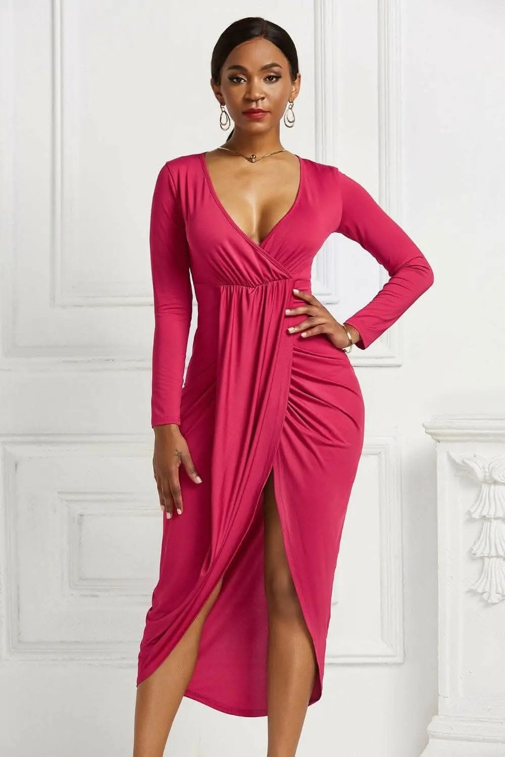 Elegant ruched surplice dress - Love Salve 