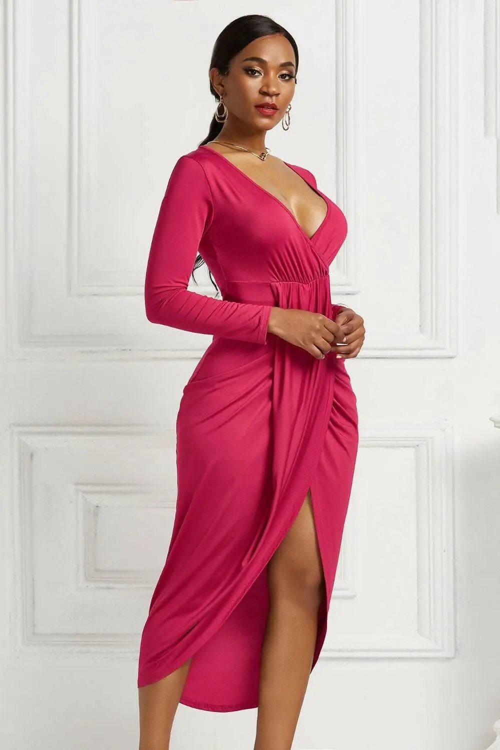 Elegant ruched surplice dress - Love Salve 