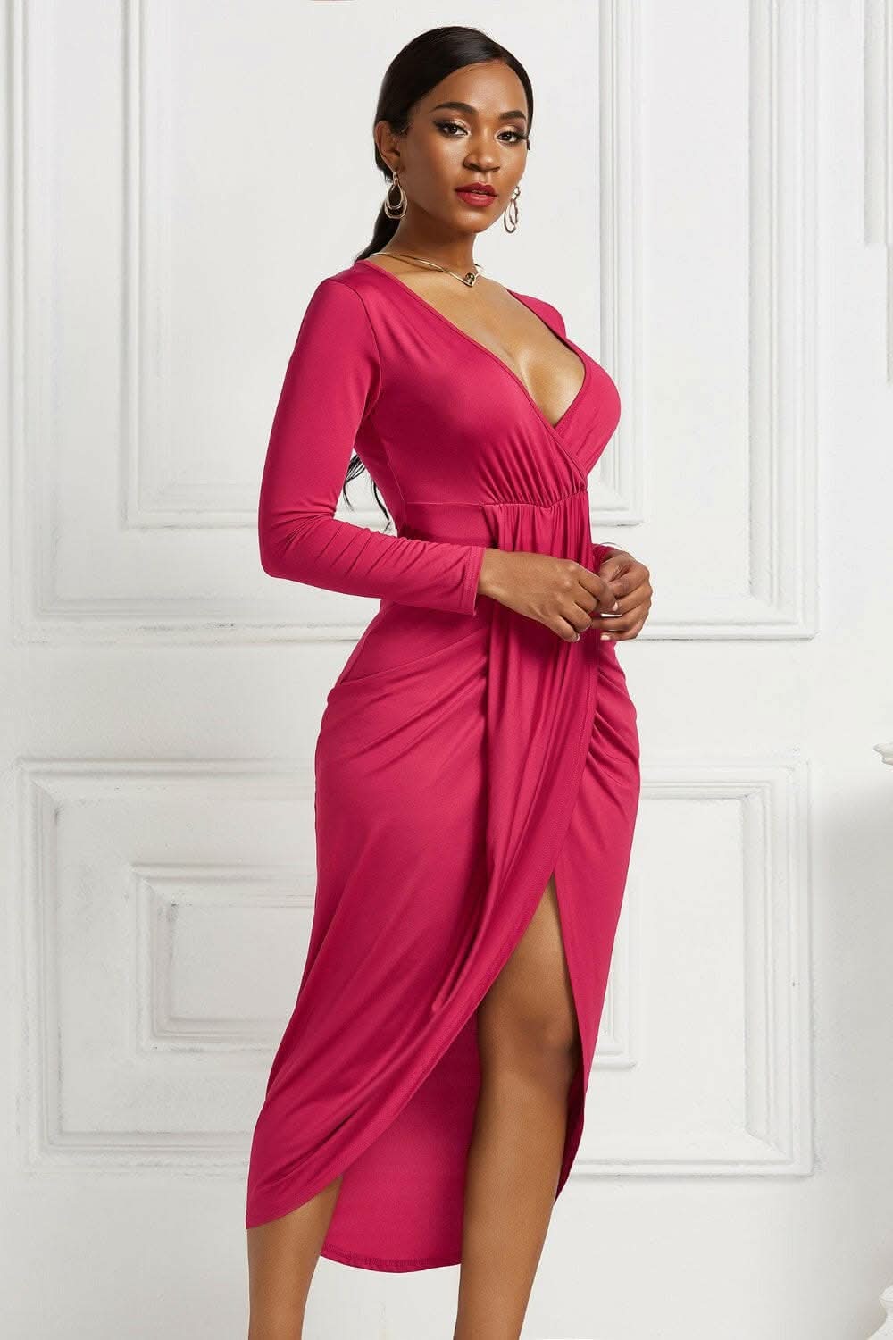 Elegant ruched surplice dress 