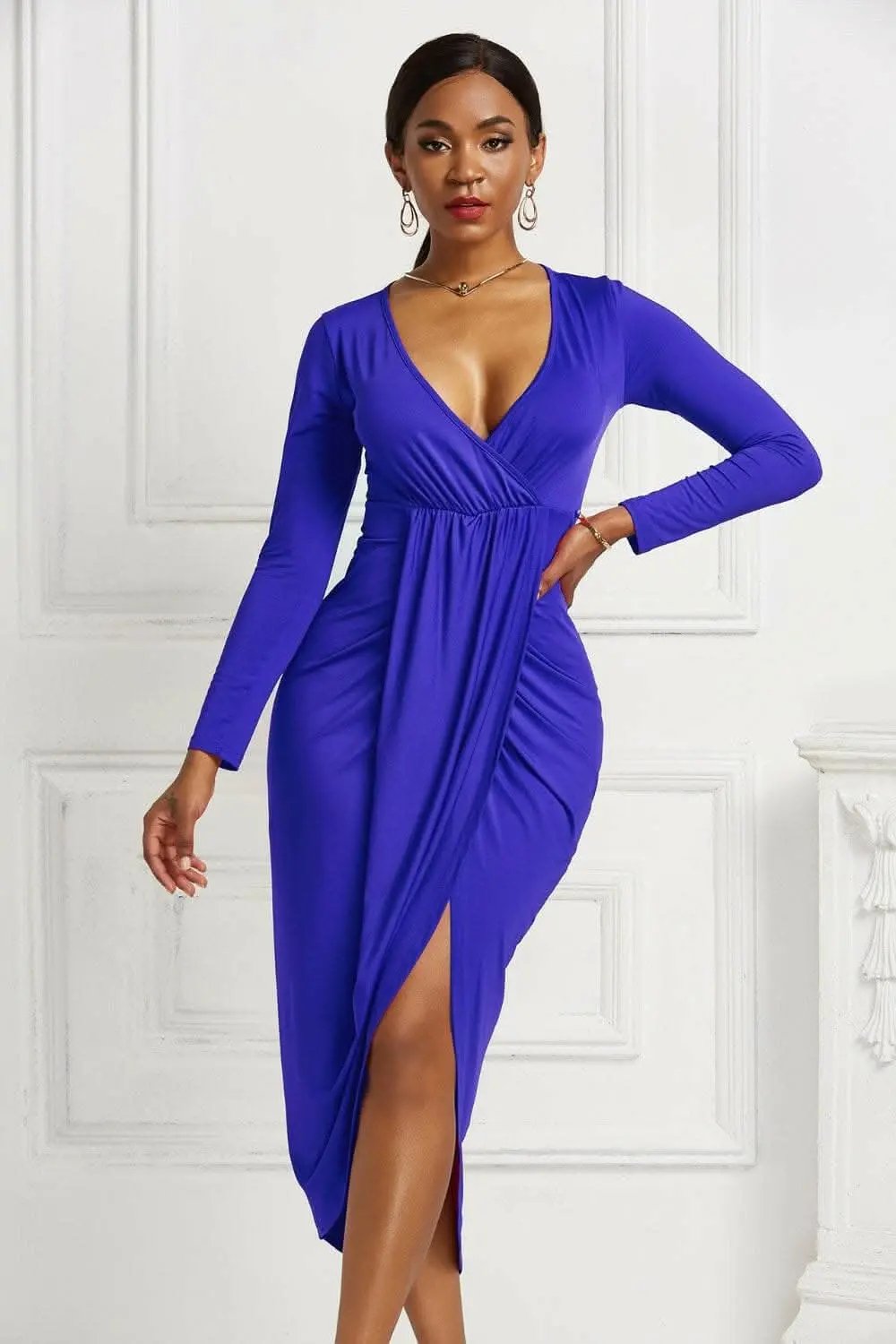 Elegant ruched surplice dress - Love Salve 