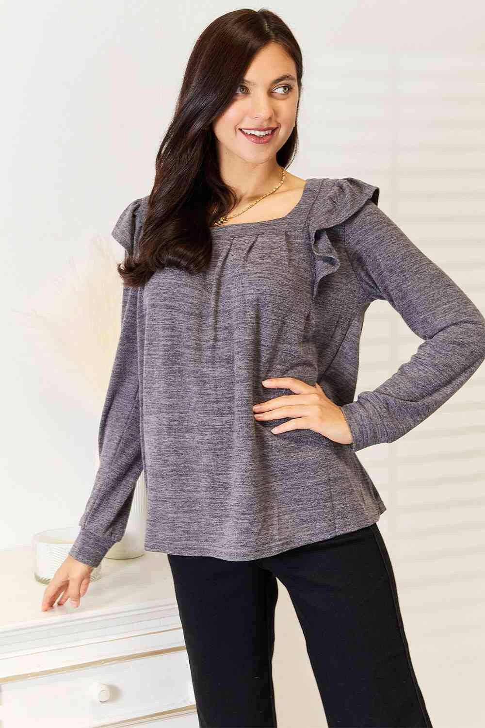 Elegant sheer blouse - ruffled accents - Love Salve 