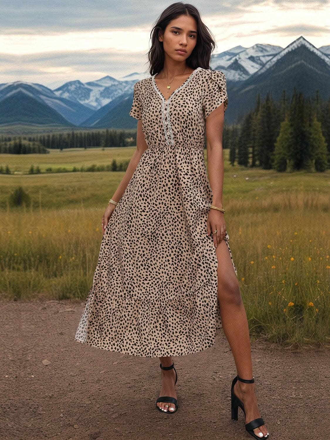 Elegant sheer v-neck dress - Love Salve 