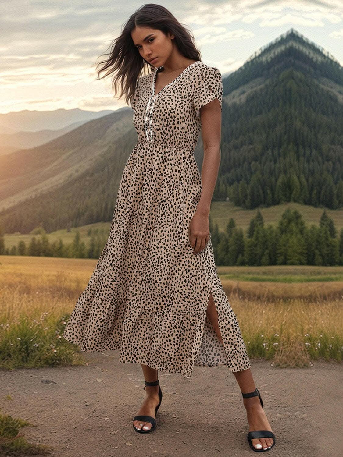 Elegant sheer v-neck dress - Love Salve 