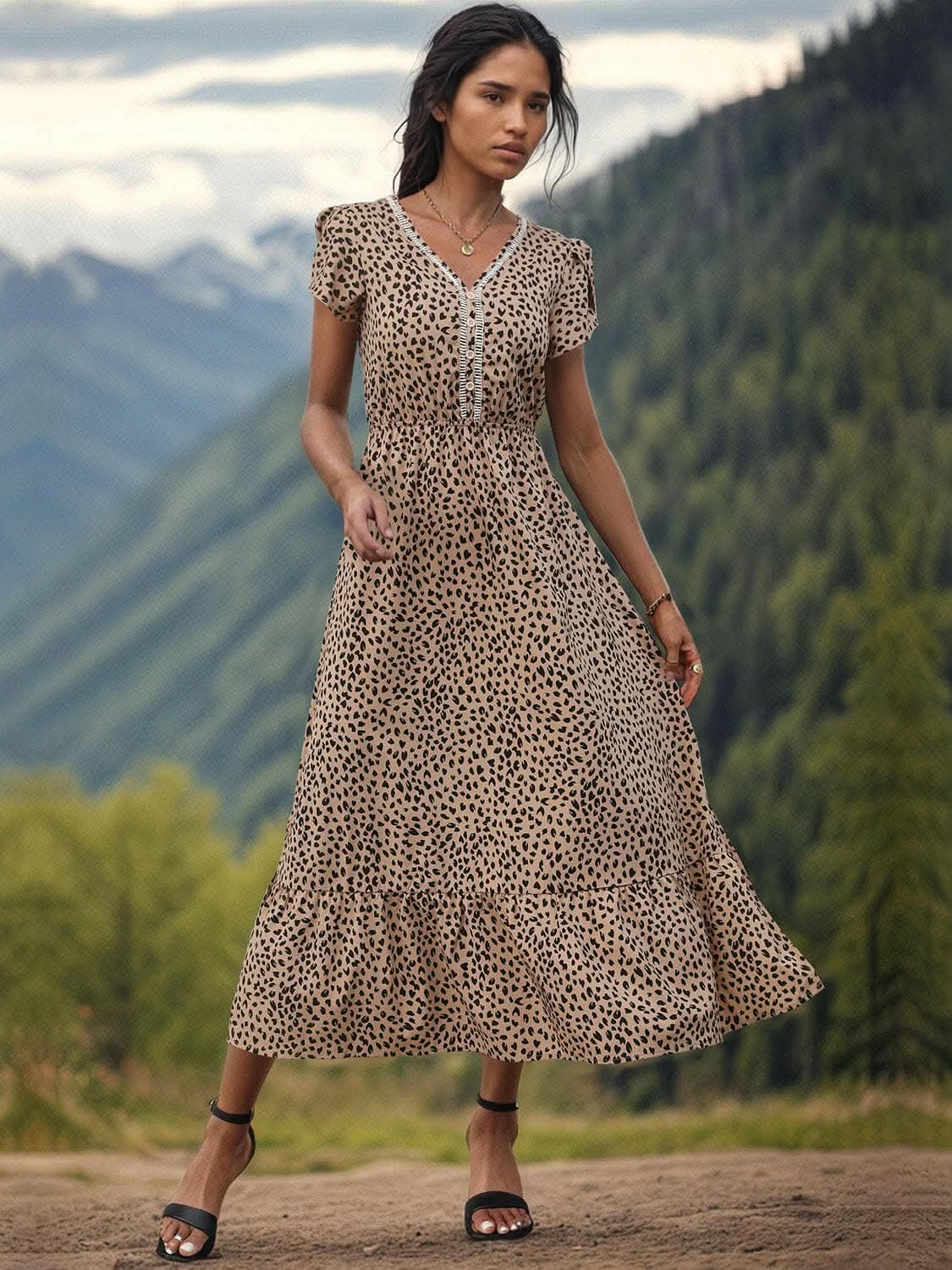 Elegant sheer v-neck dress - Love Salve 