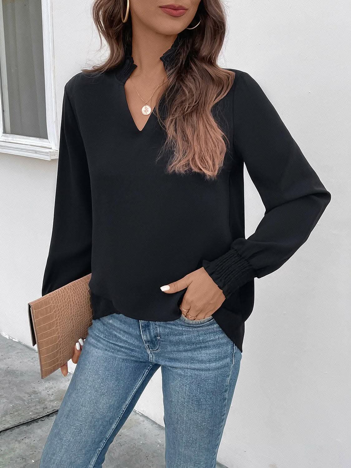 Elegant smocked long sleeve blouse - Love Salve 