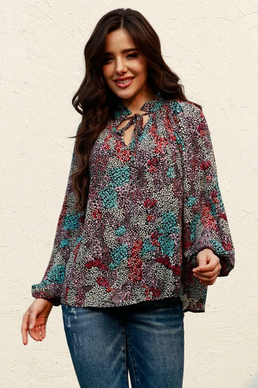 Elegant tie neck blouse with balloon sleeves - Love Salve 