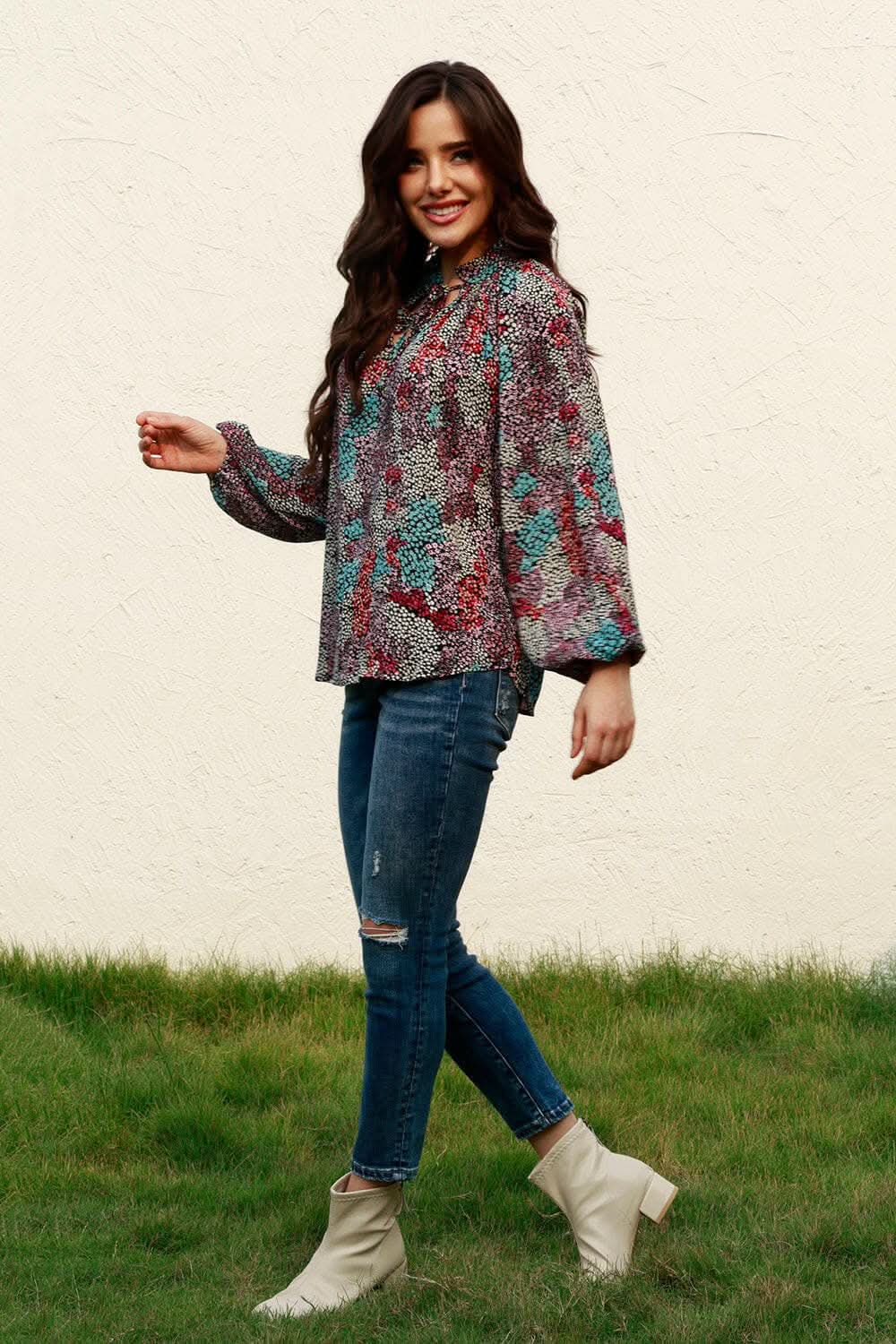 Elegant tie neck blouse with balloon sleeves - Love Salve 