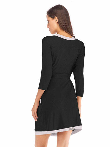 Elegant tie waist robe with pockets - Love Salve 