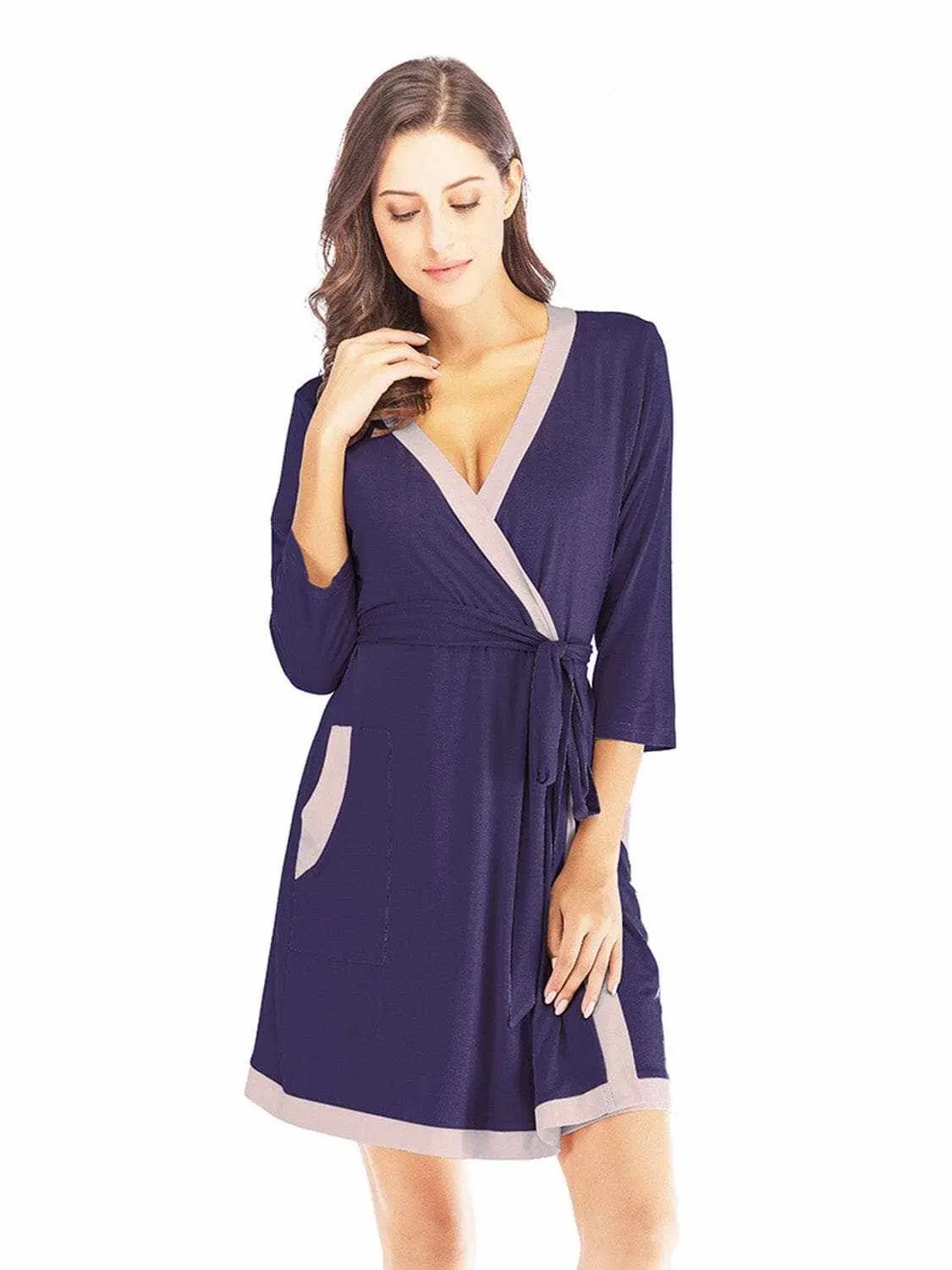 Elegant tie waist robe with pockets - Love Salve 