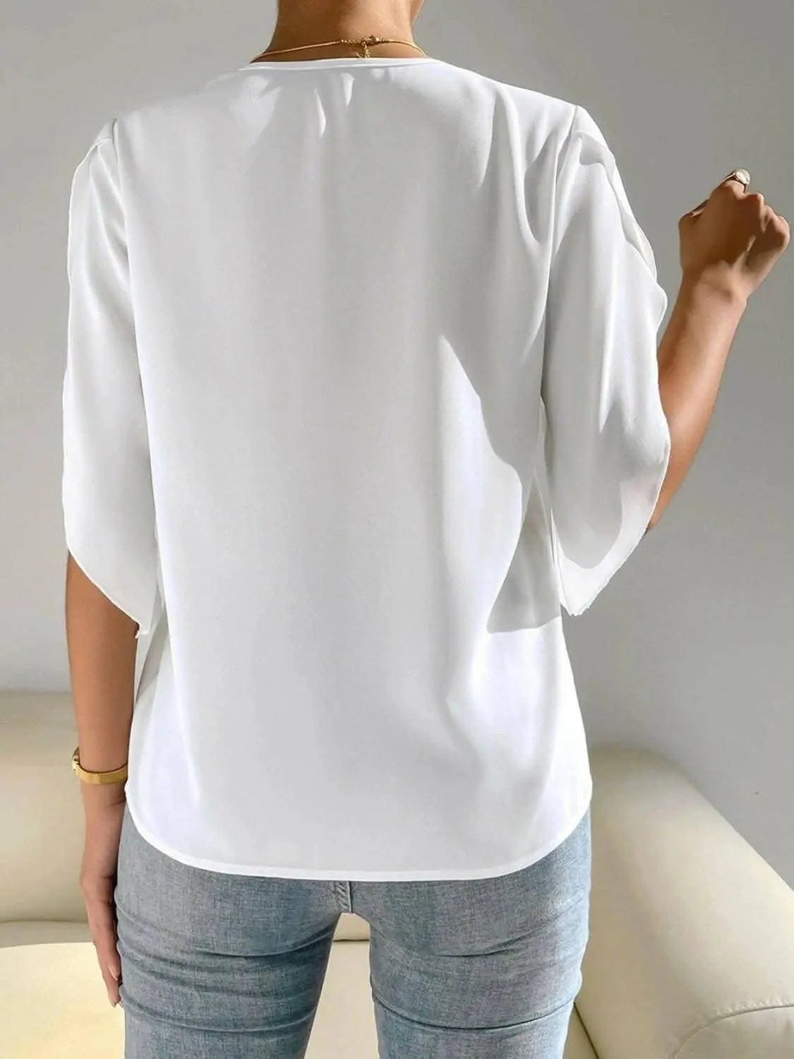 Elegant v-neck short sleeve blouse - Love Salve 