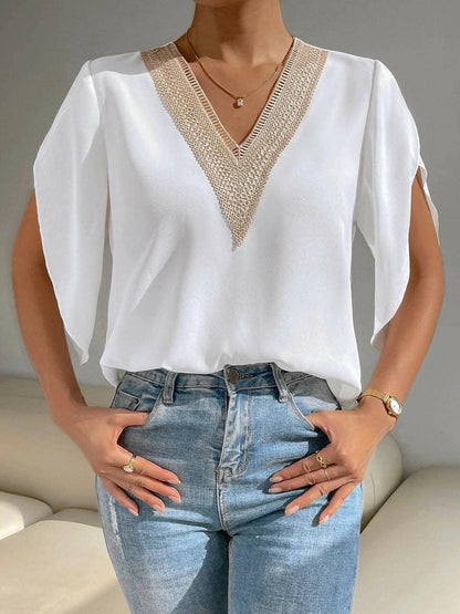 Elegant v-neck short sleeve blouse - Love Salve 