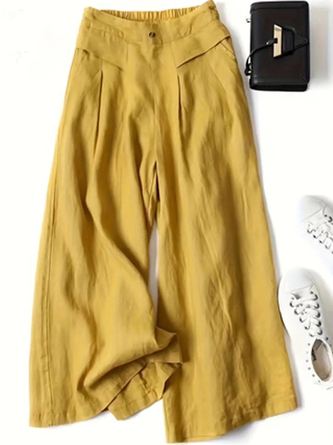 Elegant wide leg pants with elastic waist - Love Salve 