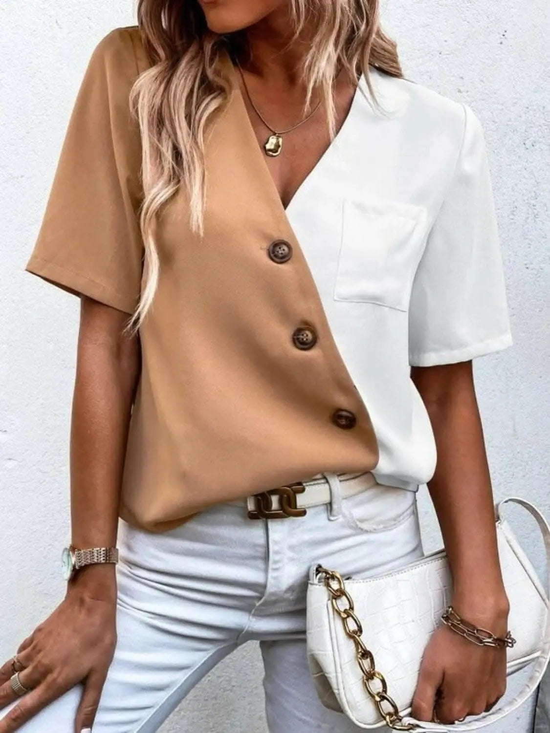 Elegant wrap blouse with buttons - Love Salve 