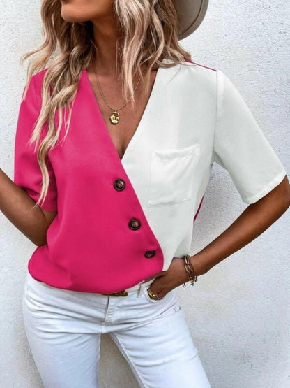Elegant wrap blouse with buttons - Love Salve 