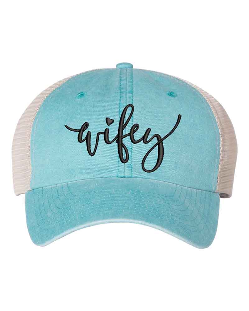 Embroidered Wifey/Hubby Pigment-Dyed Trucker Hat – Anniversary Gift Cap Adorb.co