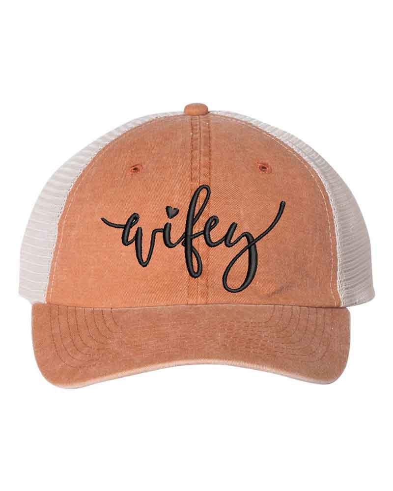 Embroidered Wifey/Hubby Pigment-Dyed Trucker Hat – Anniversary Gift Cap Adorb.co