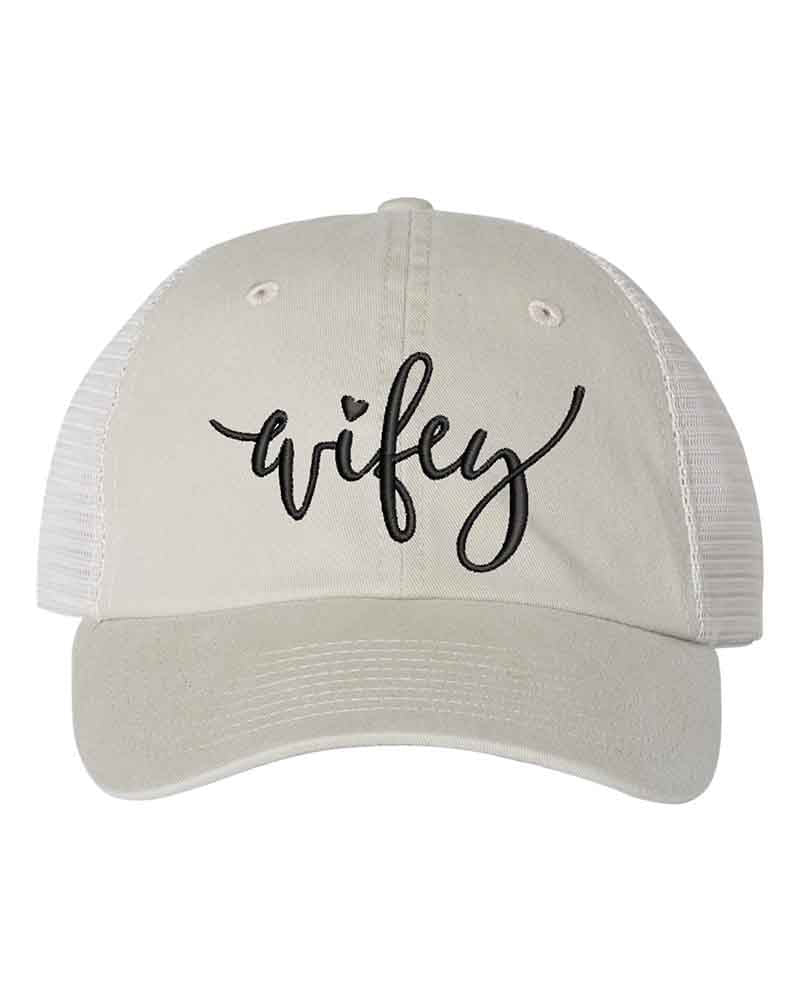 Embroidered Wifey/Hubby Pigment-Dyed Trucker Hat – Anniversary Gift Cap Adorb.co