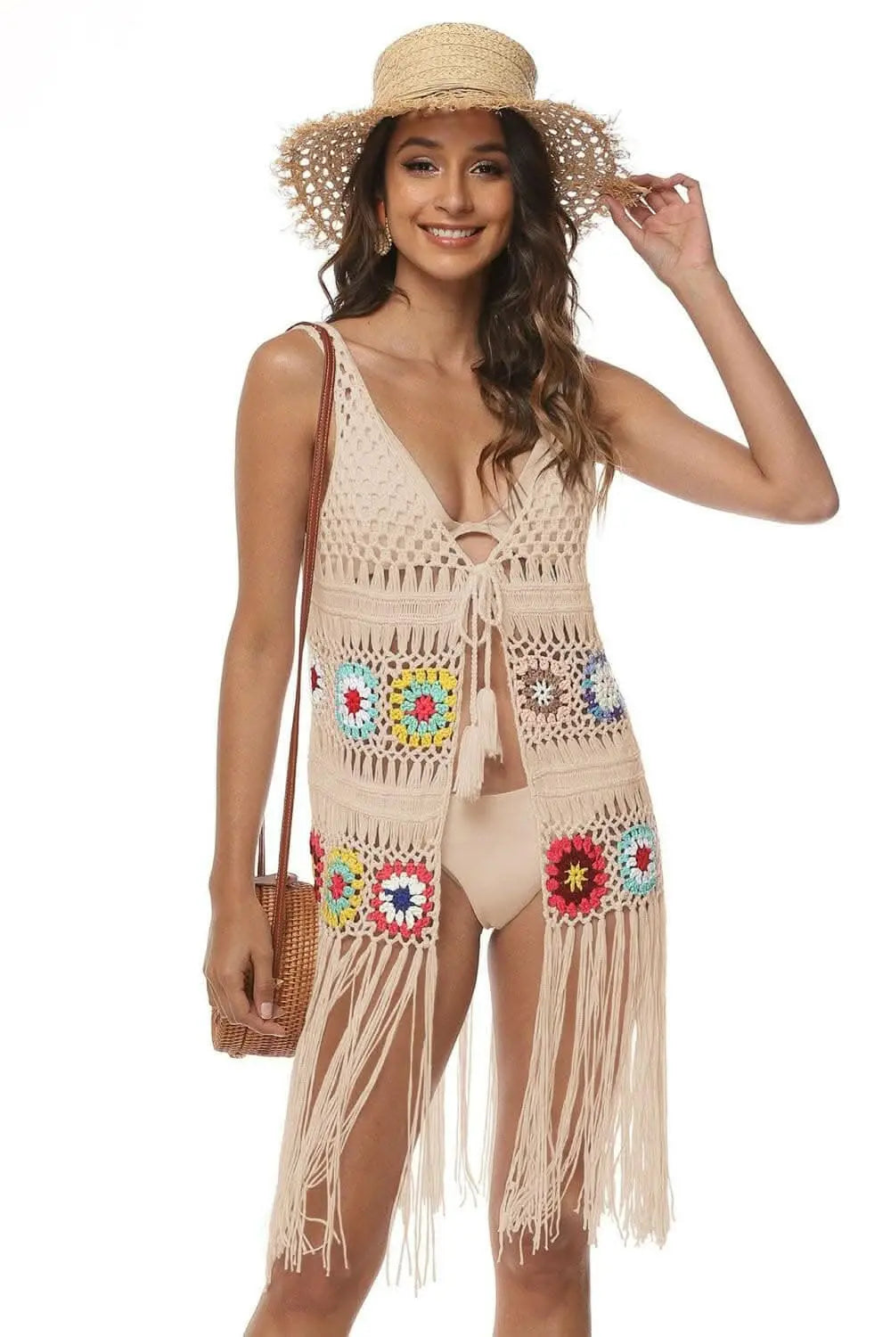 Embroidered beach cover-up with fringe - Love Salve 