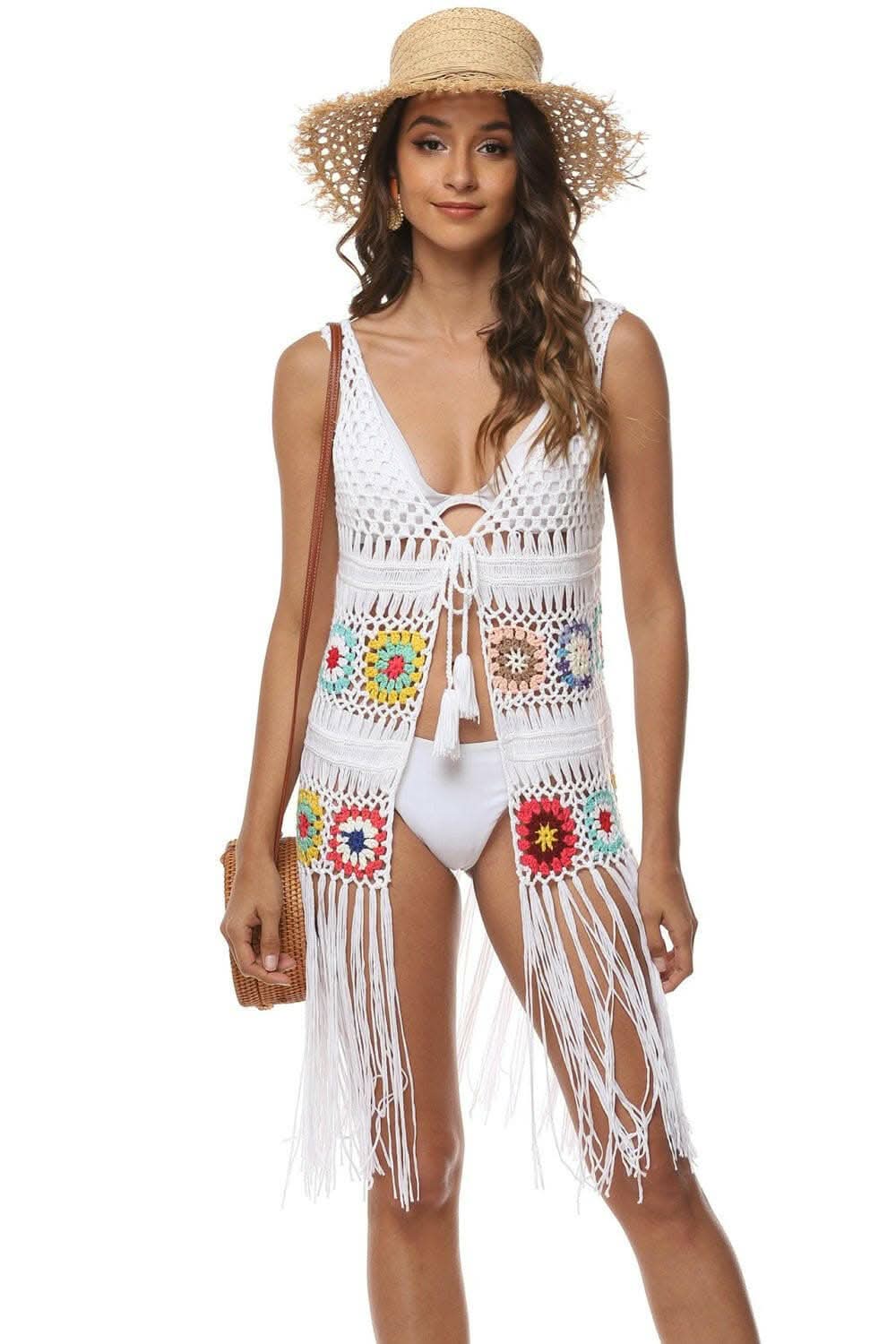 Embroidered beach cover-up with fringe - Love Salve 